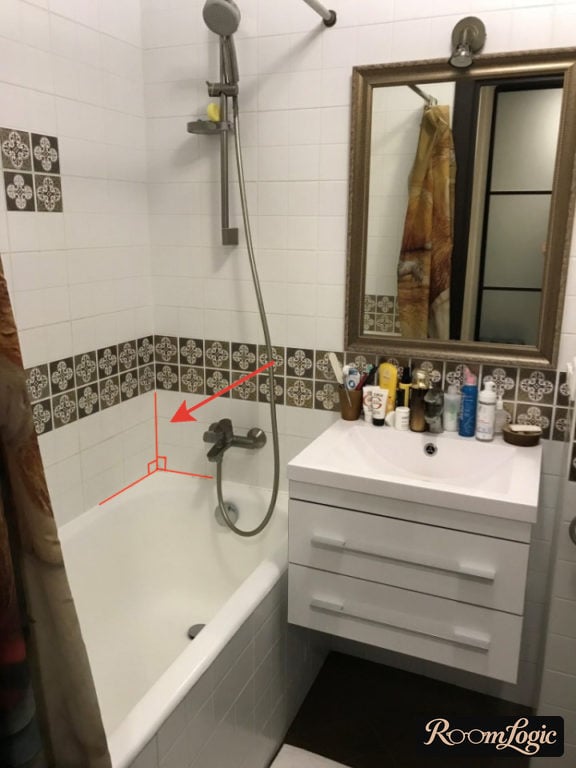 plaster on the walls in the bathroom of a tiny apartment