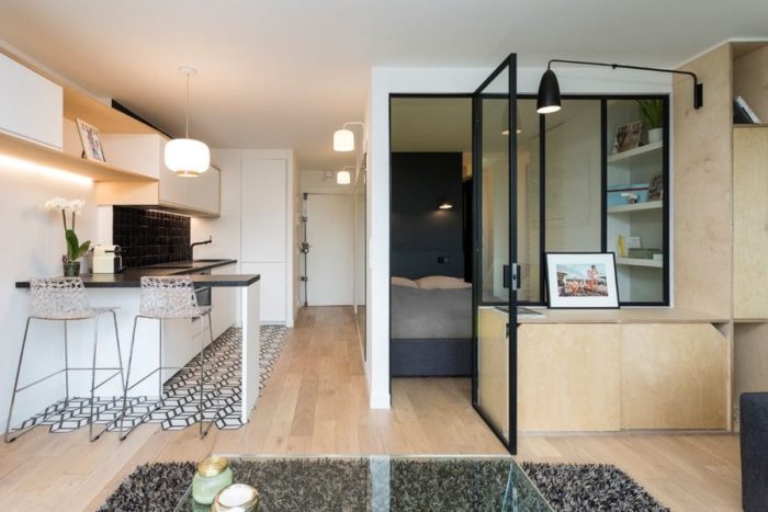 project layout for studio apartment with bed