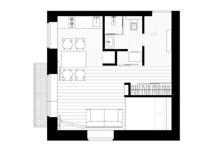 Project layout for studio with bed