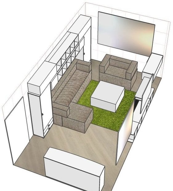 project of a rectangular room in a one-bedroom apartment