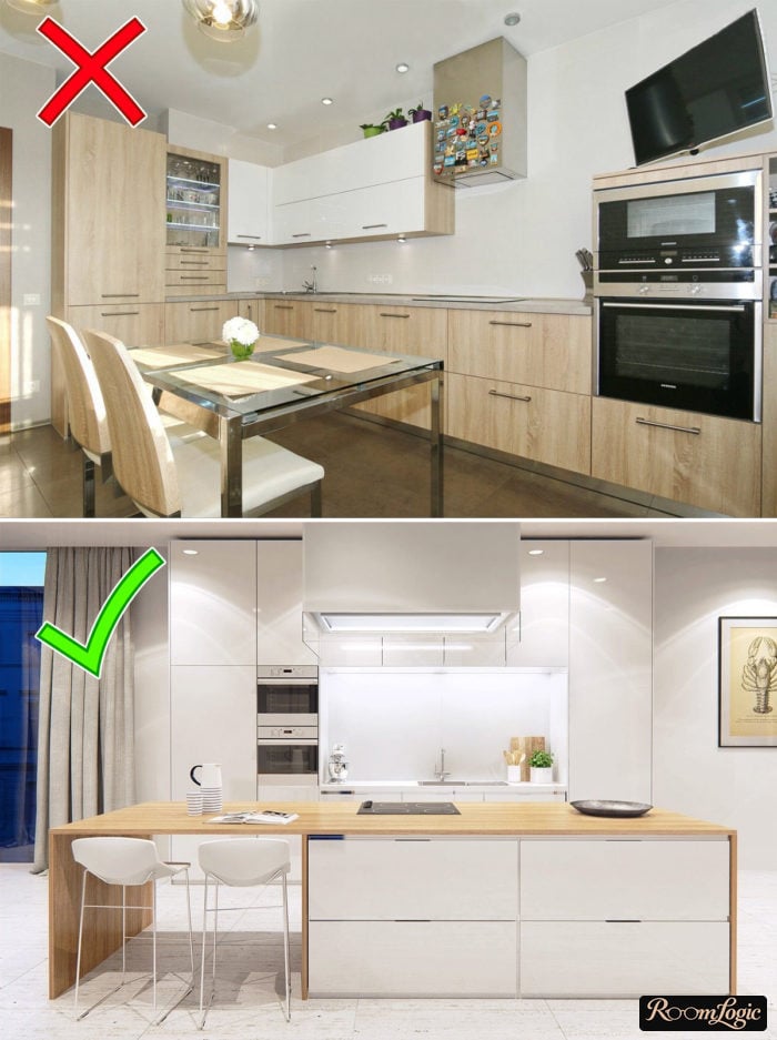 proportion of white and wood on the kitchen