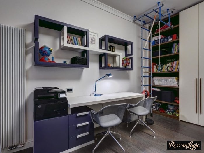 pull-up bar with staircase near table in kids’ room