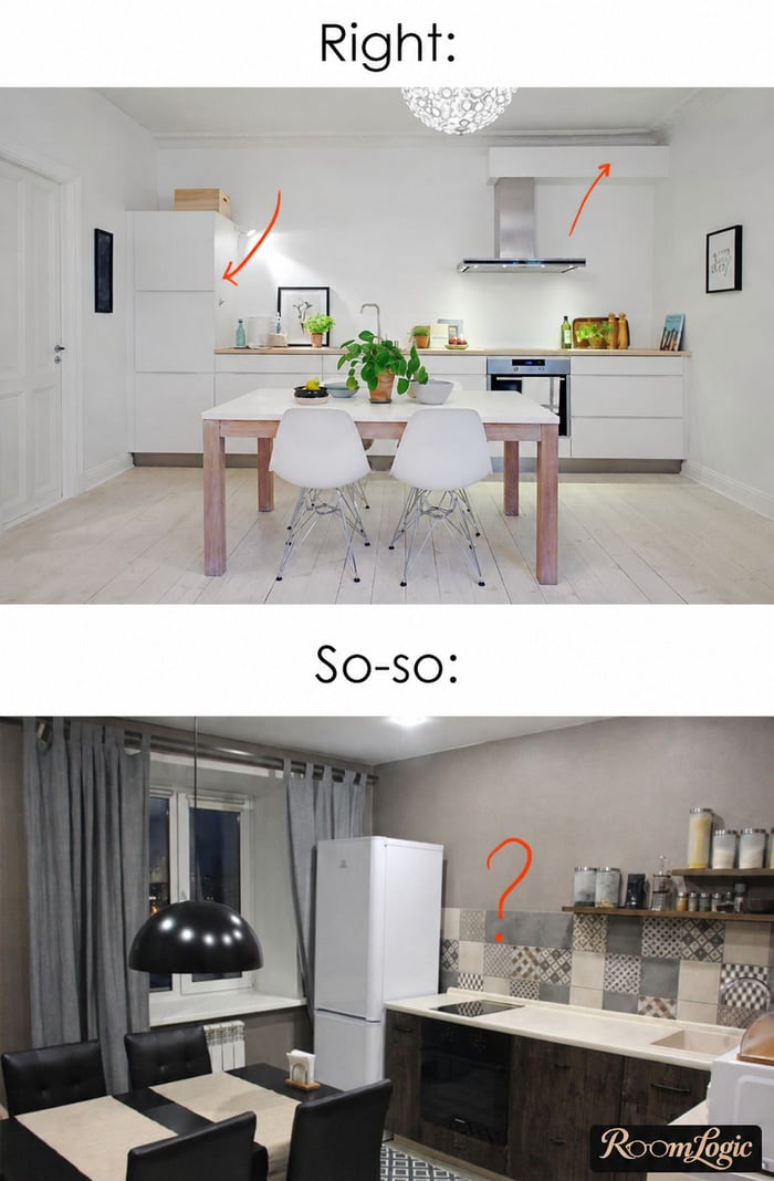 Right and wrong ways to box in a range hood duct without upper cabinets
