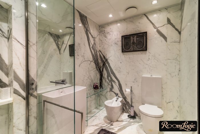 Real marble wall tiling in the bathroom