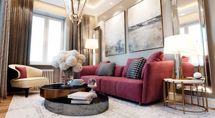 red art deco style sofa