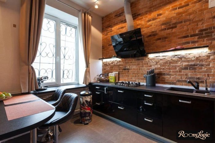 red brick in the kitchen interior