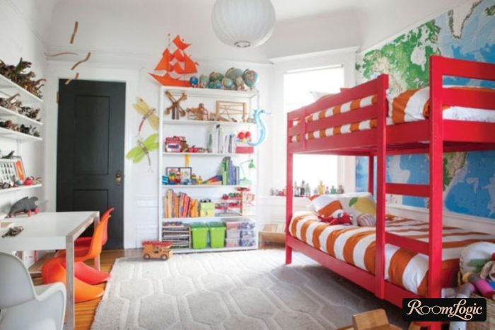red bunk bed for two boys