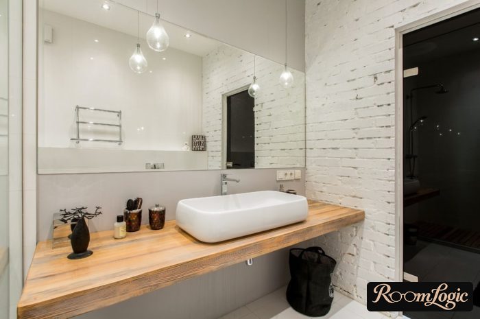 rough white brick in the bathroom in a loft style