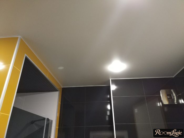 satiny stretch ceiling in bathroom