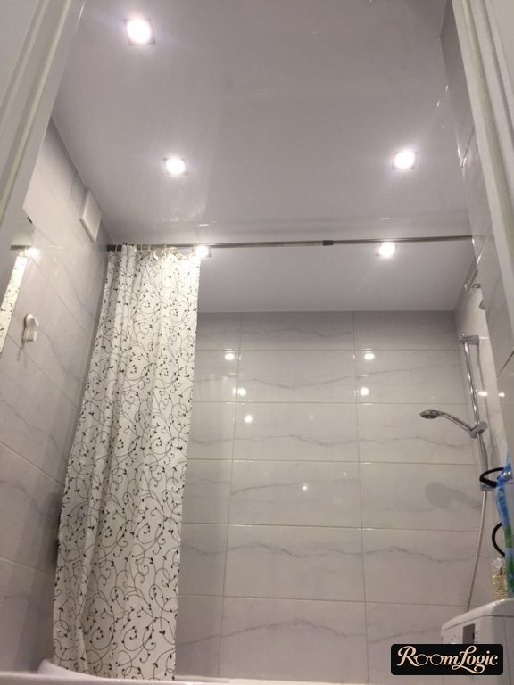 satiny stretch ceiling in bathroom
