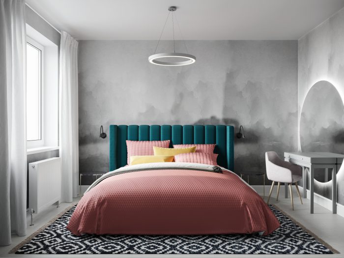 scandinavian bedroom in gray tones