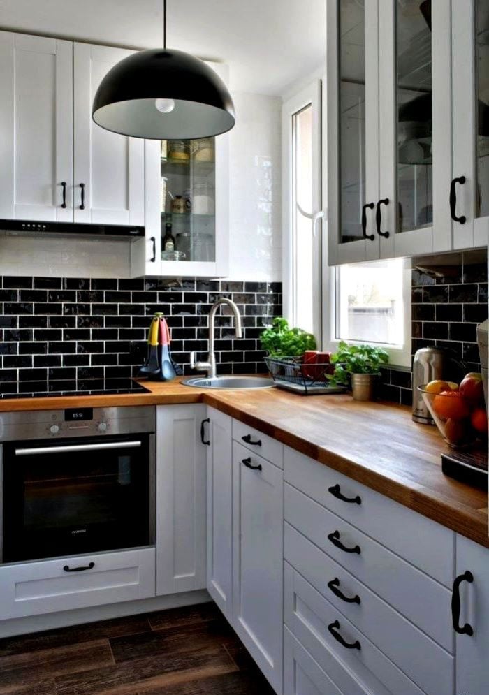scandinavian kitchen black countertop