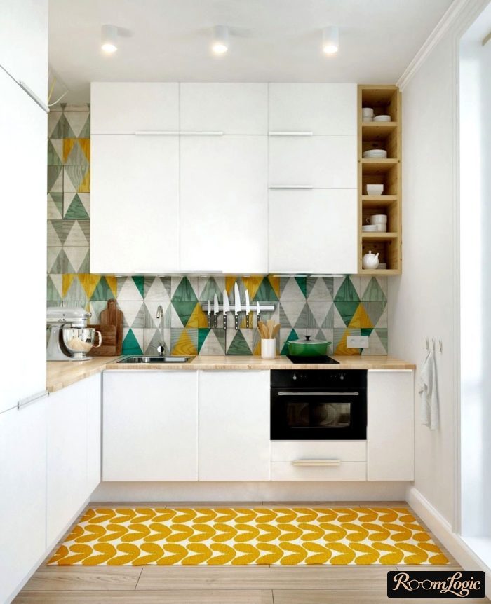 scandinavian kitchen with bright yellow accents