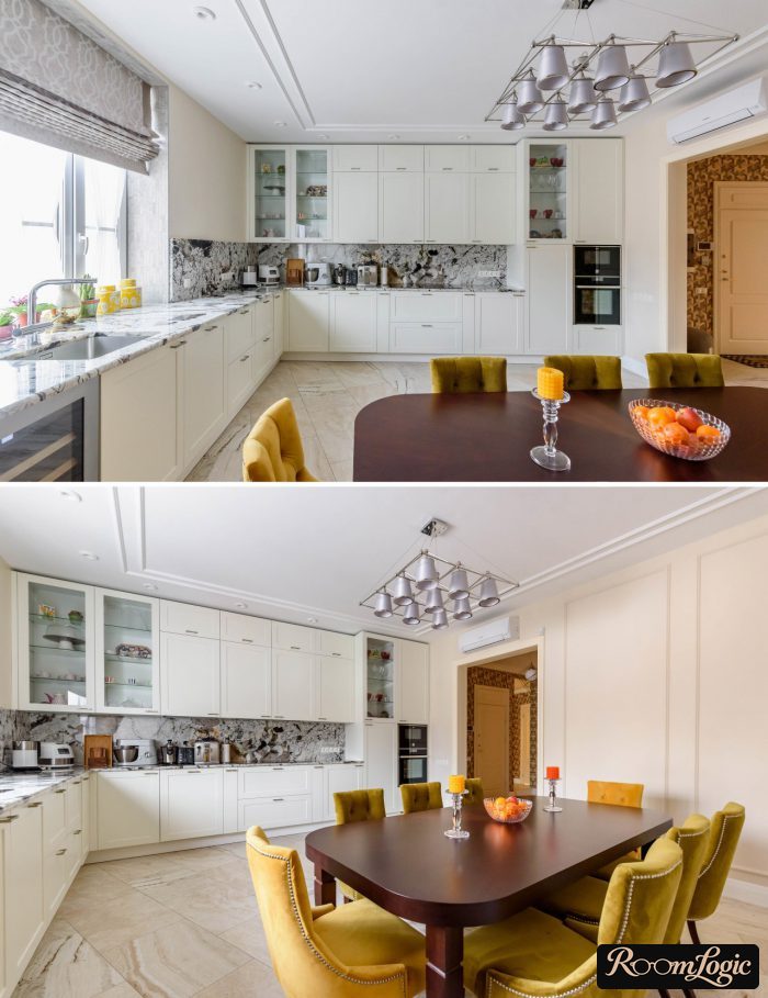 scandinavian kitchen with neoclassical elements