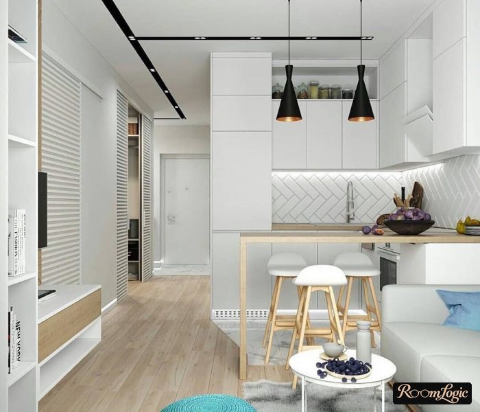 scandinavian studio in light tones
