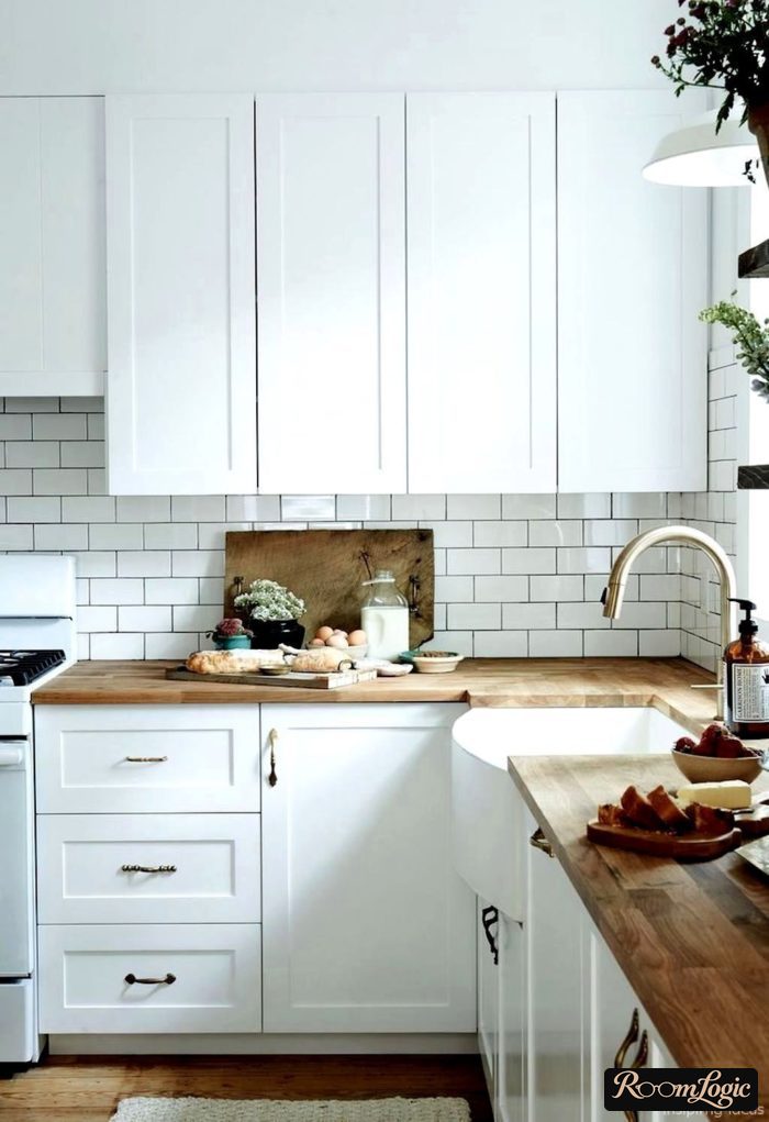 Scandinavian style in a kitchen-living room interior, photo with curtains