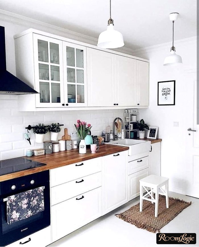 scandinavian style in interior kitchen-living room