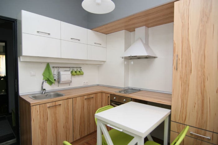 scandinavian style kitchen in a tiny apartment