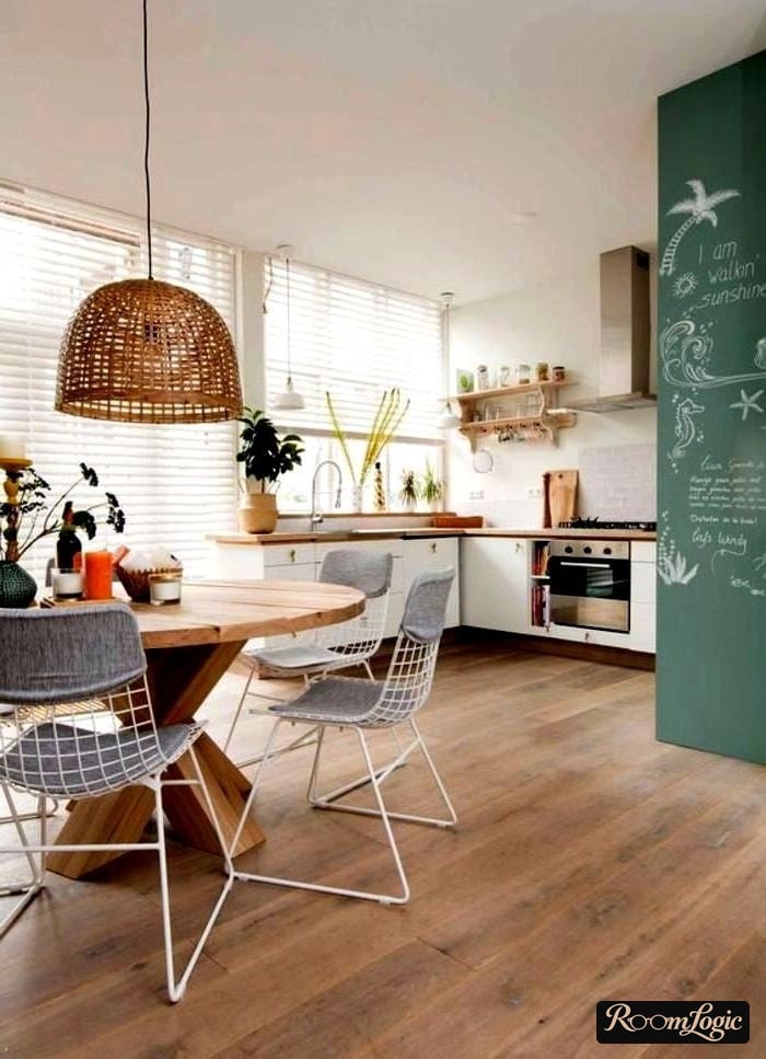scandinavian-style kitchen in a wooden house