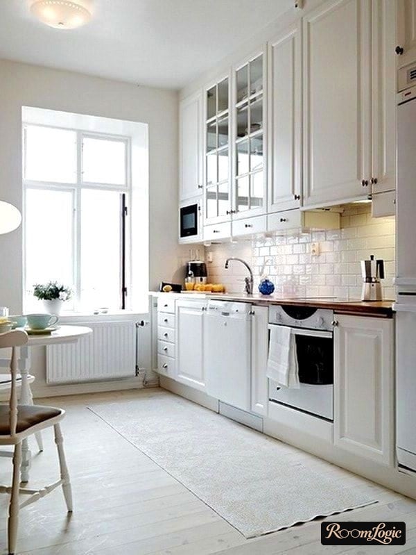 scandinavian-style kitchen white with wooden countertop photo