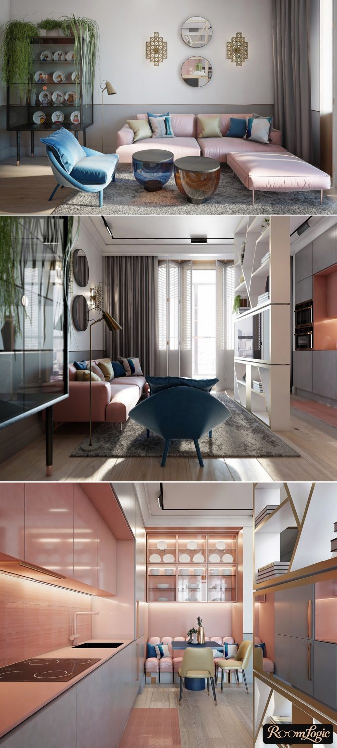scandinavian style with pastel pink and light blue tones