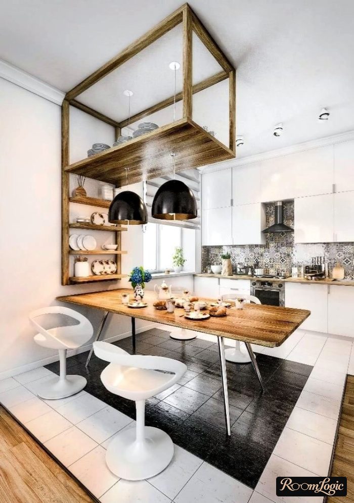 scandinavian styled kitchen with designer breakfast bar