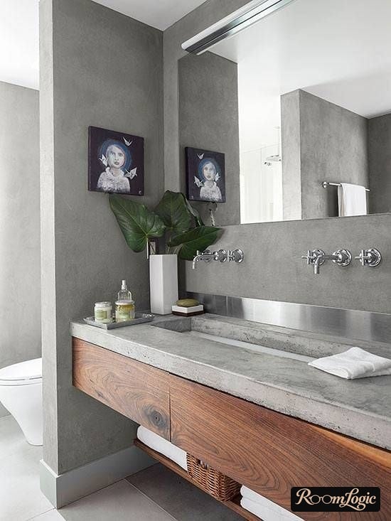 Self-leveling concrete countertop in a bathroom in a loft style