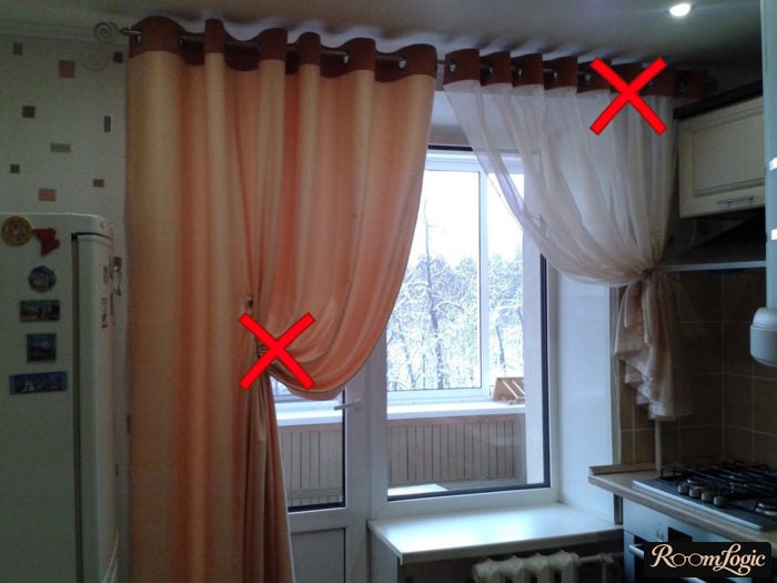 shades on tabs with pull cord on kitchen with balcony