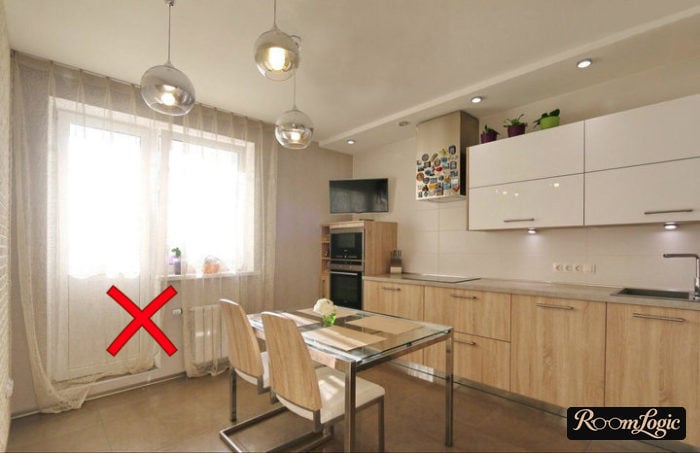 sheer curtain on kitchen with balcony