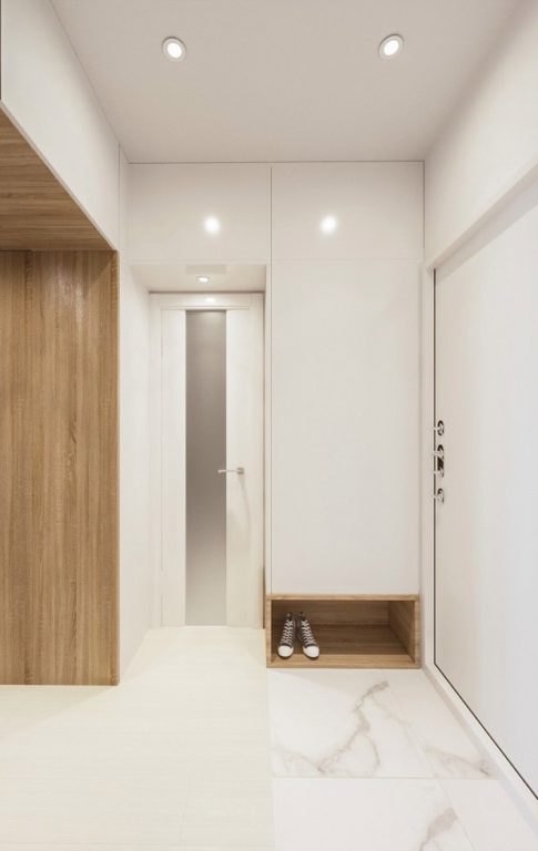 shelf and boot storage in the small entryway