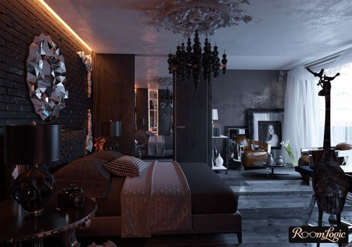 shiny black gothic style interior