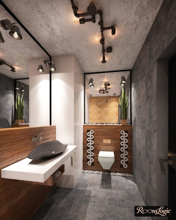 shiny loft-style bathroom
