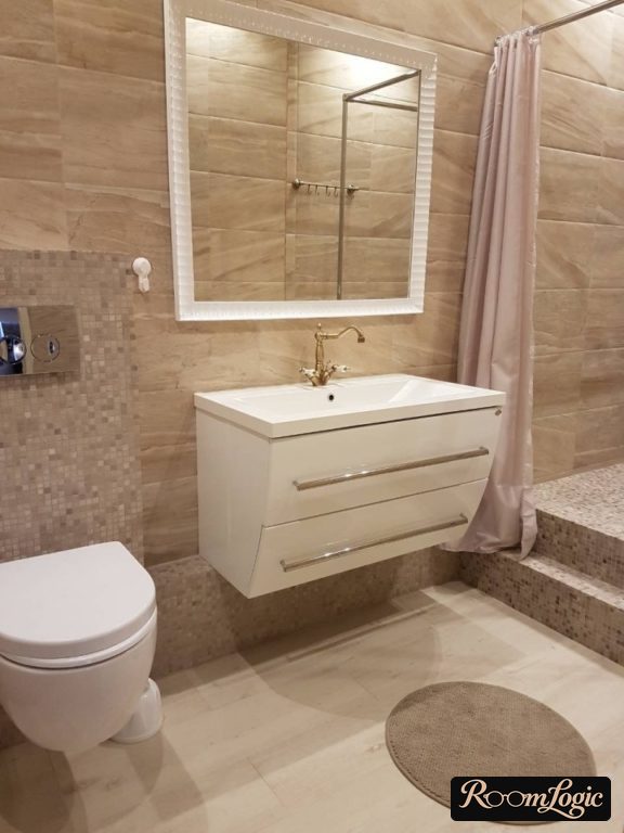 shower with fabric curtain