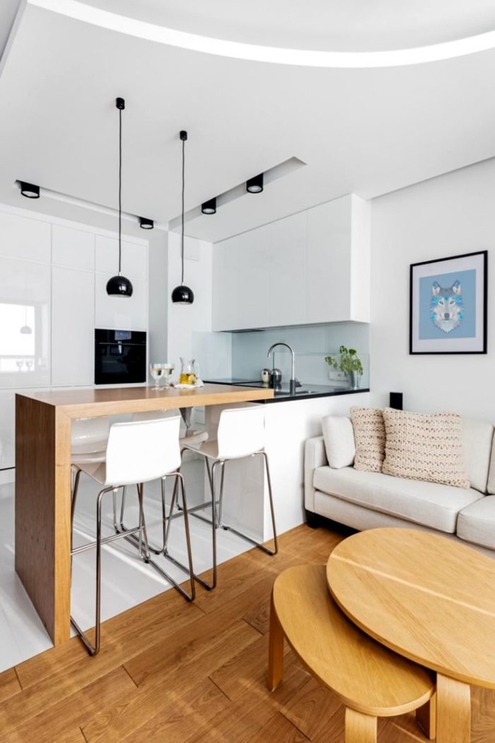 simple minimalist renovation in kitchen-living room