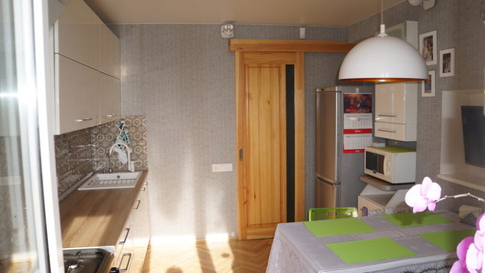sliding door on a small kitchen