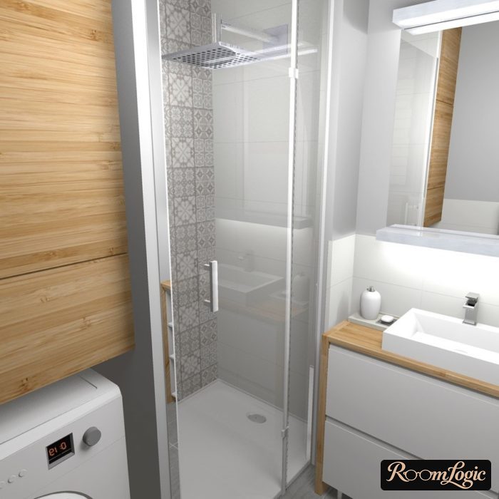 small bathroom in a tiny apartment with a shower
