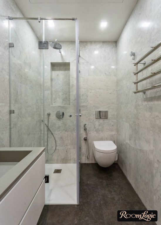small bathroom with shower and toilet