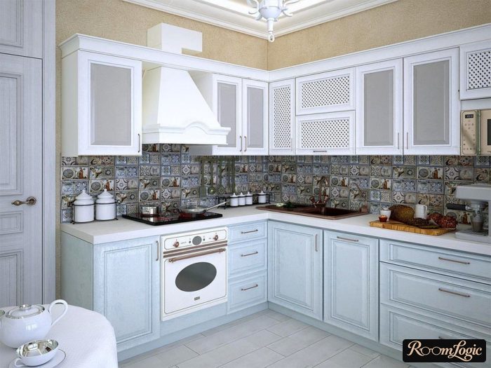 small corner kitchen in provence style