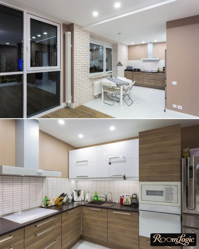 small corner kitchen without upper cabinets