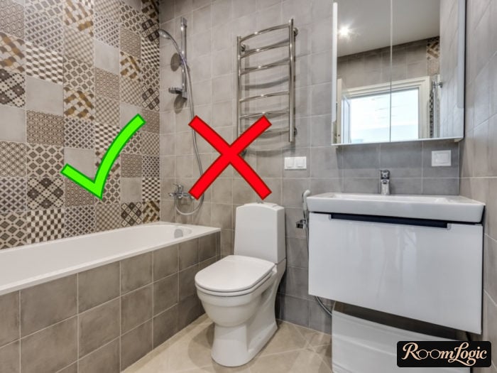 small gray square tile in the bathroom