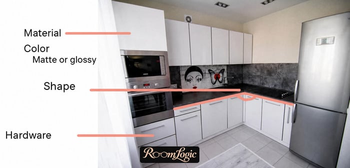 Kitchen cabinet choices: material, color, finish, shape, and hardware
