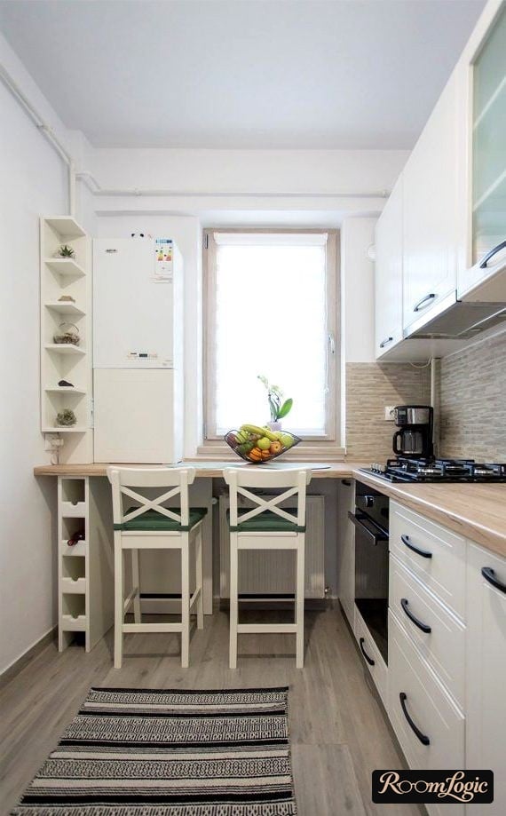 Small kitchen design idea with a countertop window sill