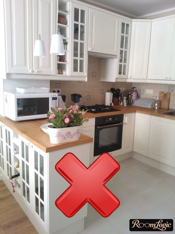 small kitchen with transparent inserts