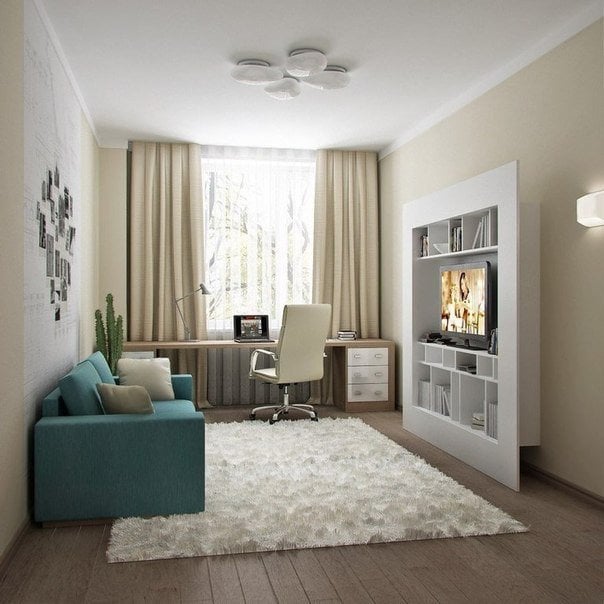 Small living room with a work desk