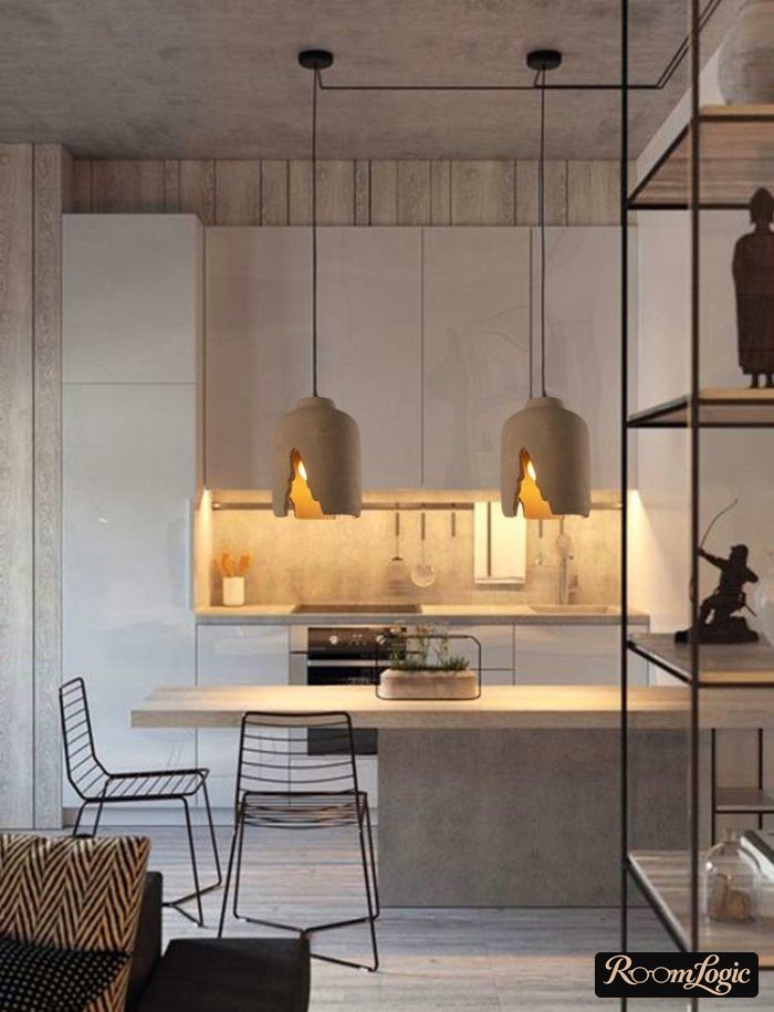 small loft-style kitchen in gray tones