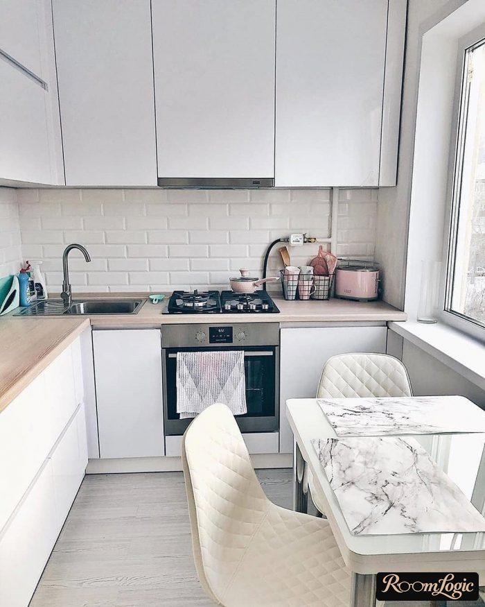 small modern kitchen with scandi notes