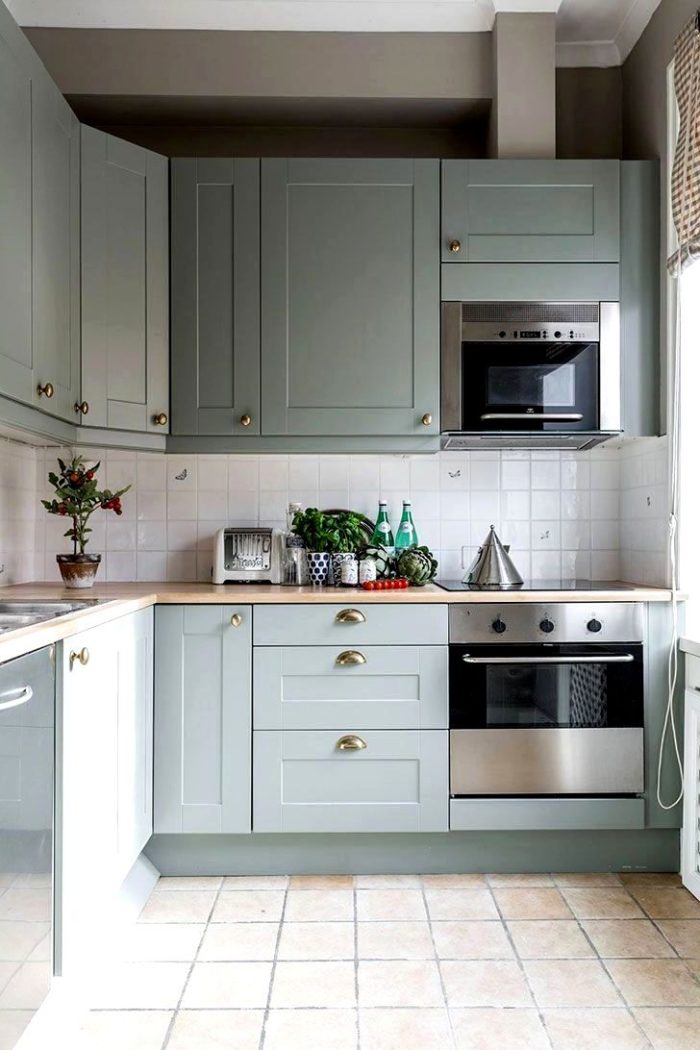 small scandinavian kitchen in dirty turquoise