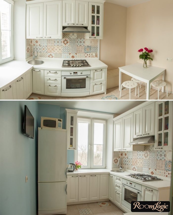 small white kitchen in apartment in provence style