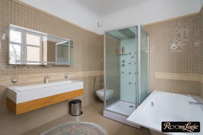 square shower enclosure in the bathroom