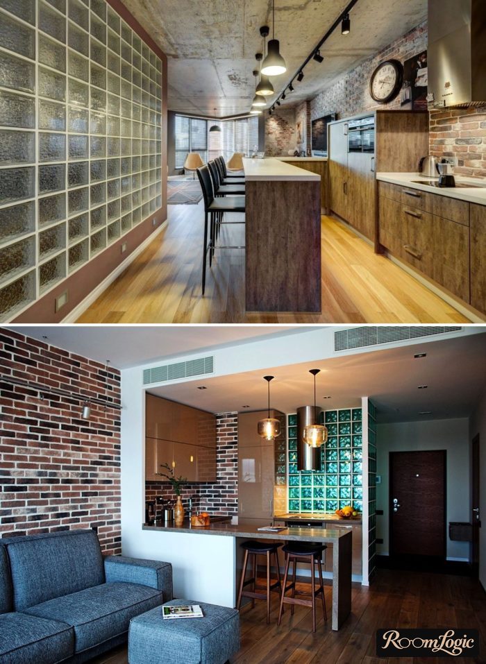 stainless glass blocks in a loft-style kitchen
